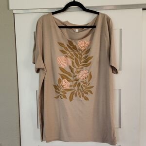 Bella Canvas Tan And Pink Short Sleeve Flowy Triblend Floral Graphic Tee